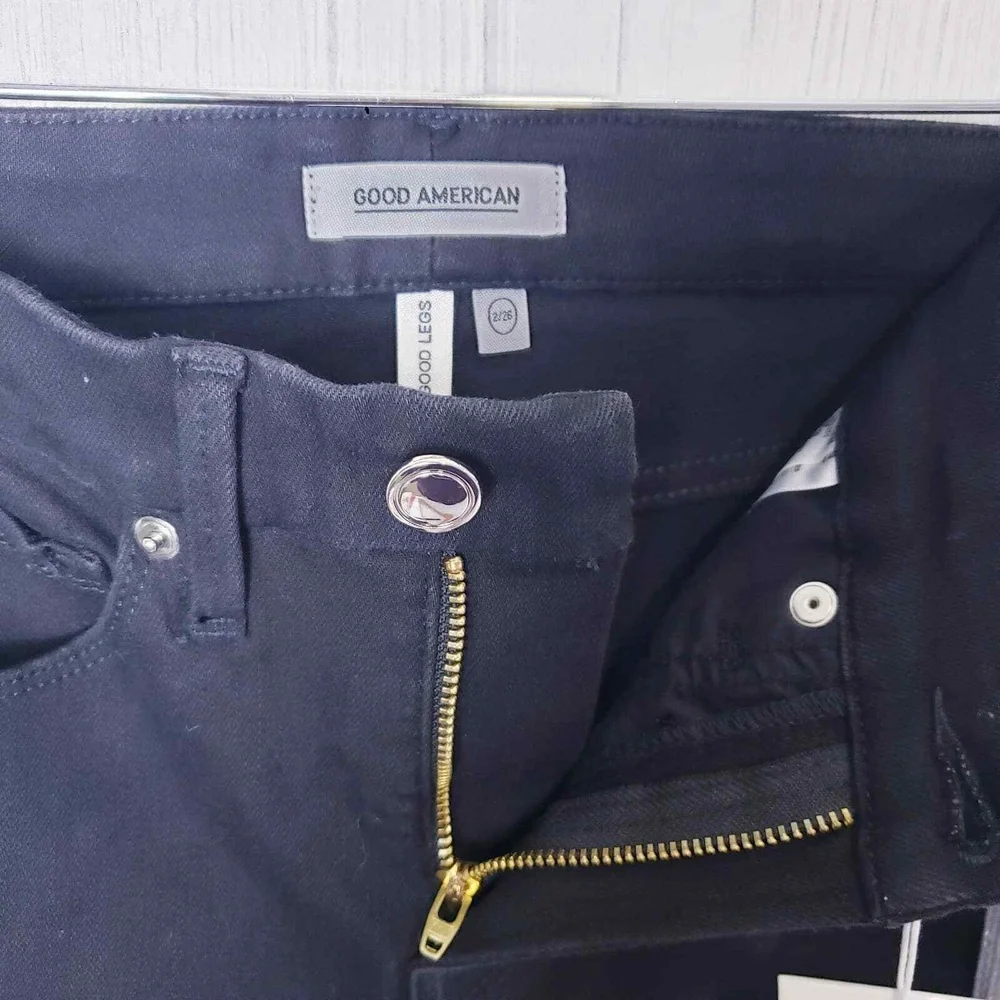 Good American Size 2/26 Good Legs Athletic‎ Metallic Stripe Jeans Black NWT